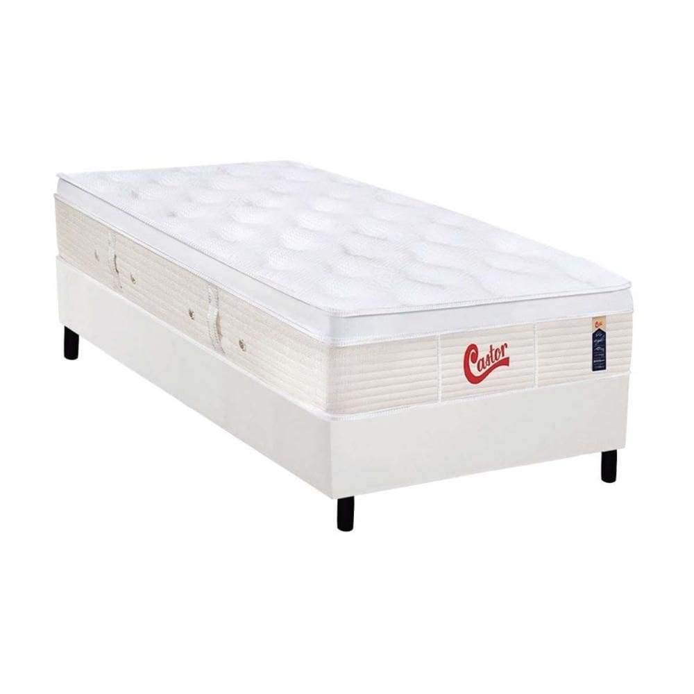 Cama Box Solteiro: Colchão Molas Ensacadas Castor Gold Star Vitagel + Base CRC Courano White (88x188)