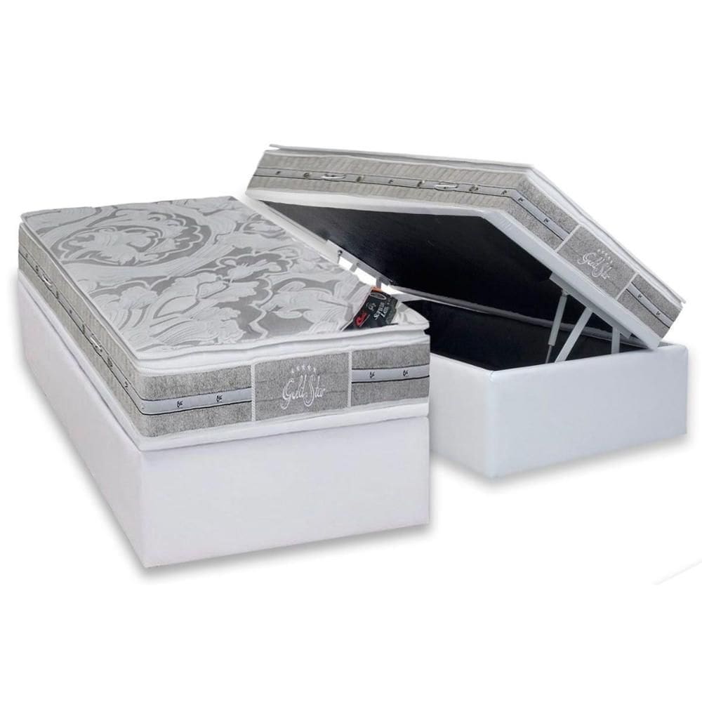 Cama Box Baú Solteiro: Colchão Molas  Ensacadas Castor Super Luxo Látex SLX + Base CRC Suede Gray (88x188)