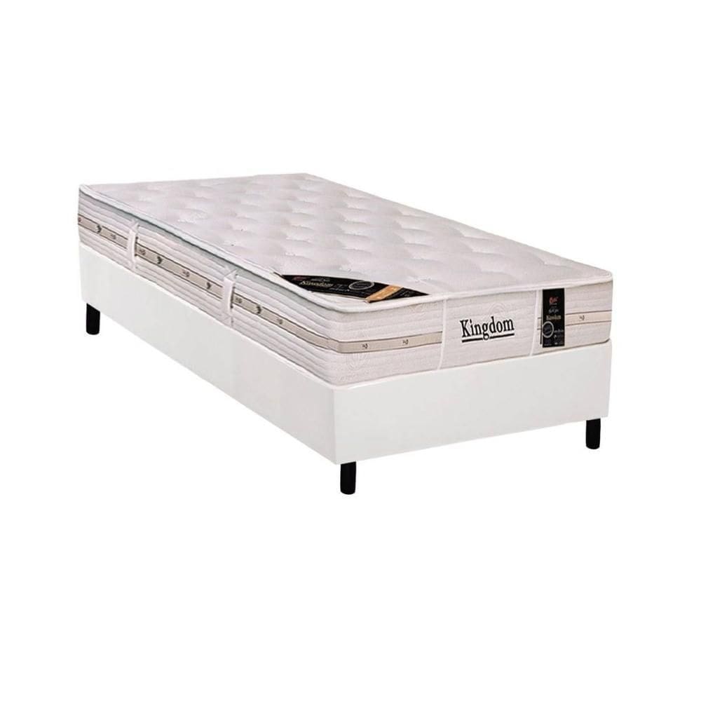 Cama Box Solteiro: Colchão Molas Ensacadas Castor Kingdom Aloe Vera + Base CRC Courano White (88x188)