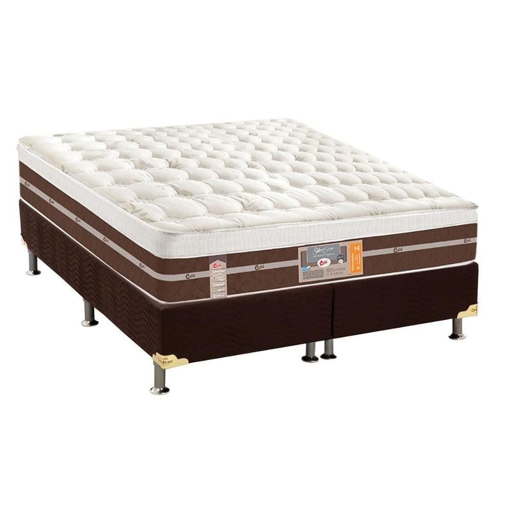 Cama Box Queen: Colchão Molas Ensacadas Castor Silver Star Air Híbrido + Base CRC Suede Brown (158x198)