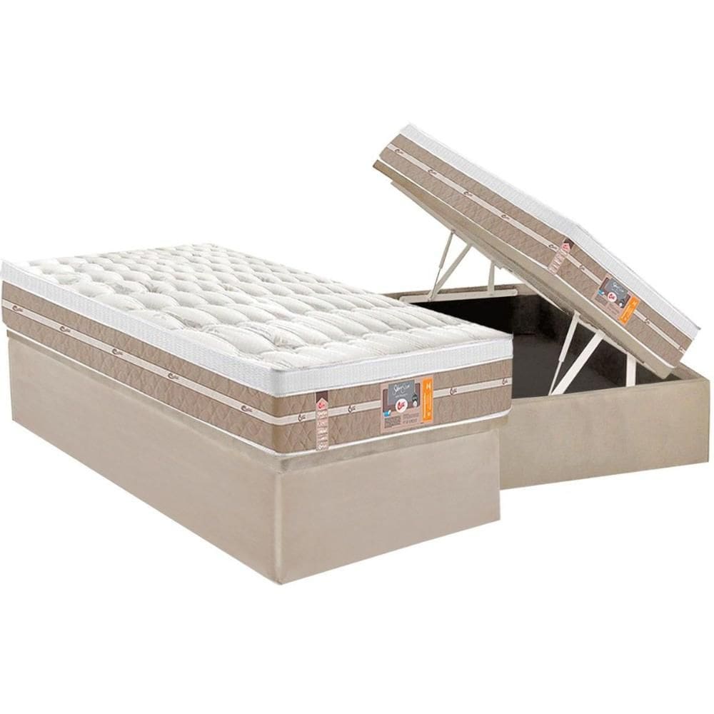 Cama Box Baú Solteiro: Colchão Molas  Ensacadas Castor Silver Star Air + Base CRC Suede Clean (88x188)