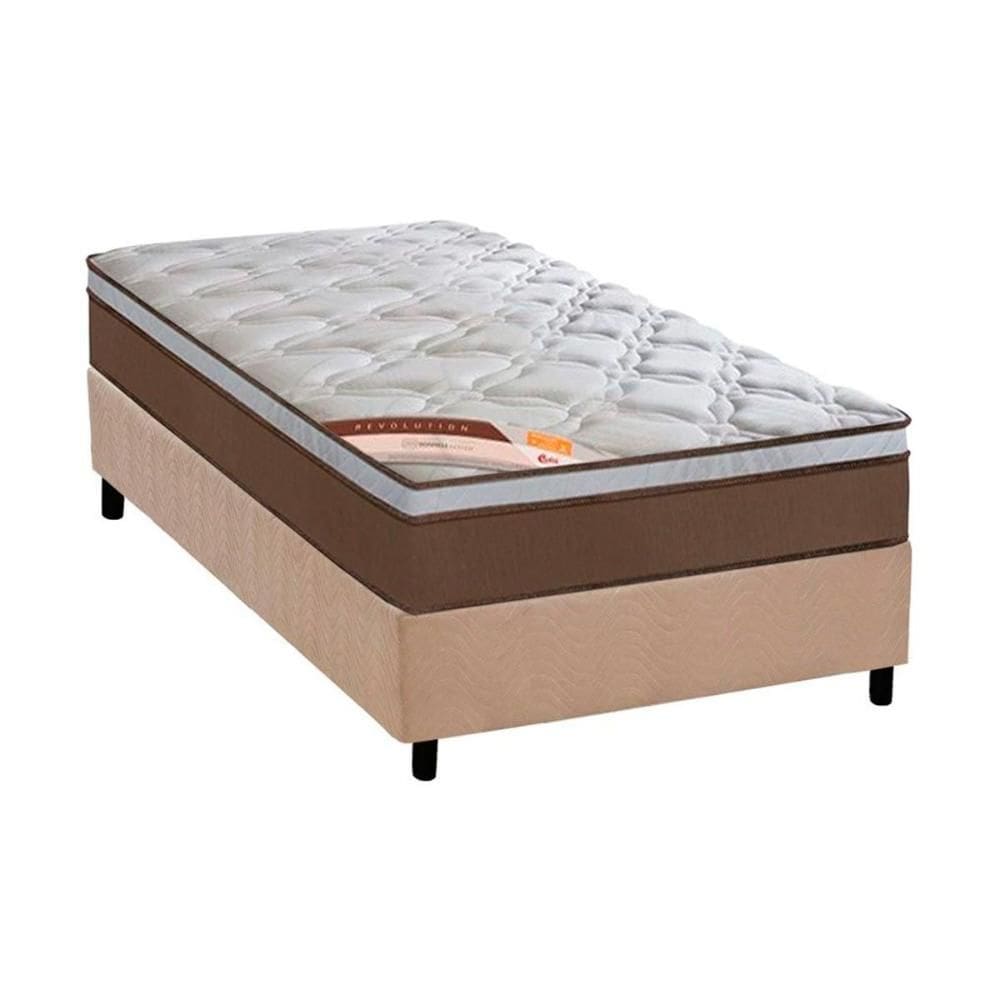 Cama Box Solteiro: Colchão Molas Ensacadas Castor Revolution + Base CRC Suede Clean (88x188)