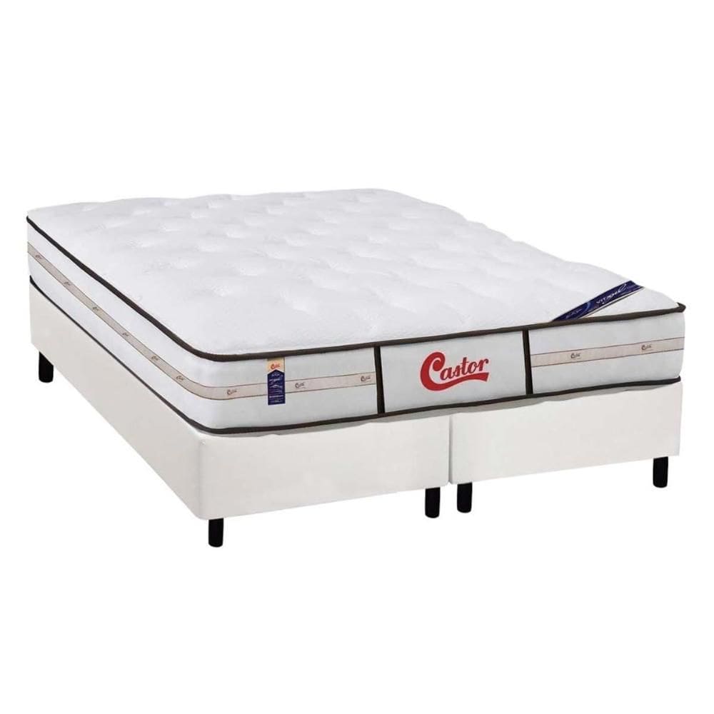 Cama Box King: Colchão Molas Ensacadas Castor Gold Star Vitagel Class + Base CRC Courano White (193x203)