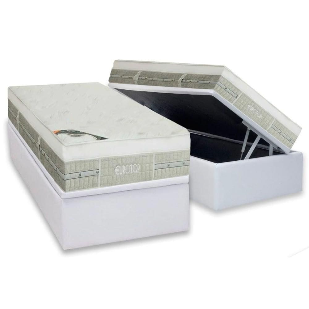 Cama Box Baú Solteiro: Colchão Molas  Ensacadas Castor Summer Winter + Base CRC Courano White (88x188)