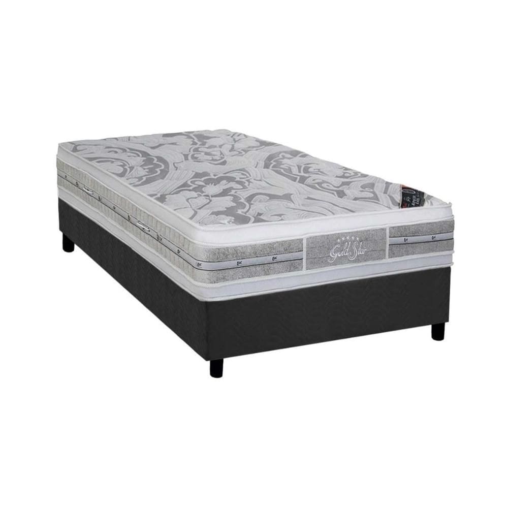 Cama Box Solteiro: Colchão Molas  Ensacadas Castor Super luxo Látex Plush + Base CRC Suede Gray (88x188)
