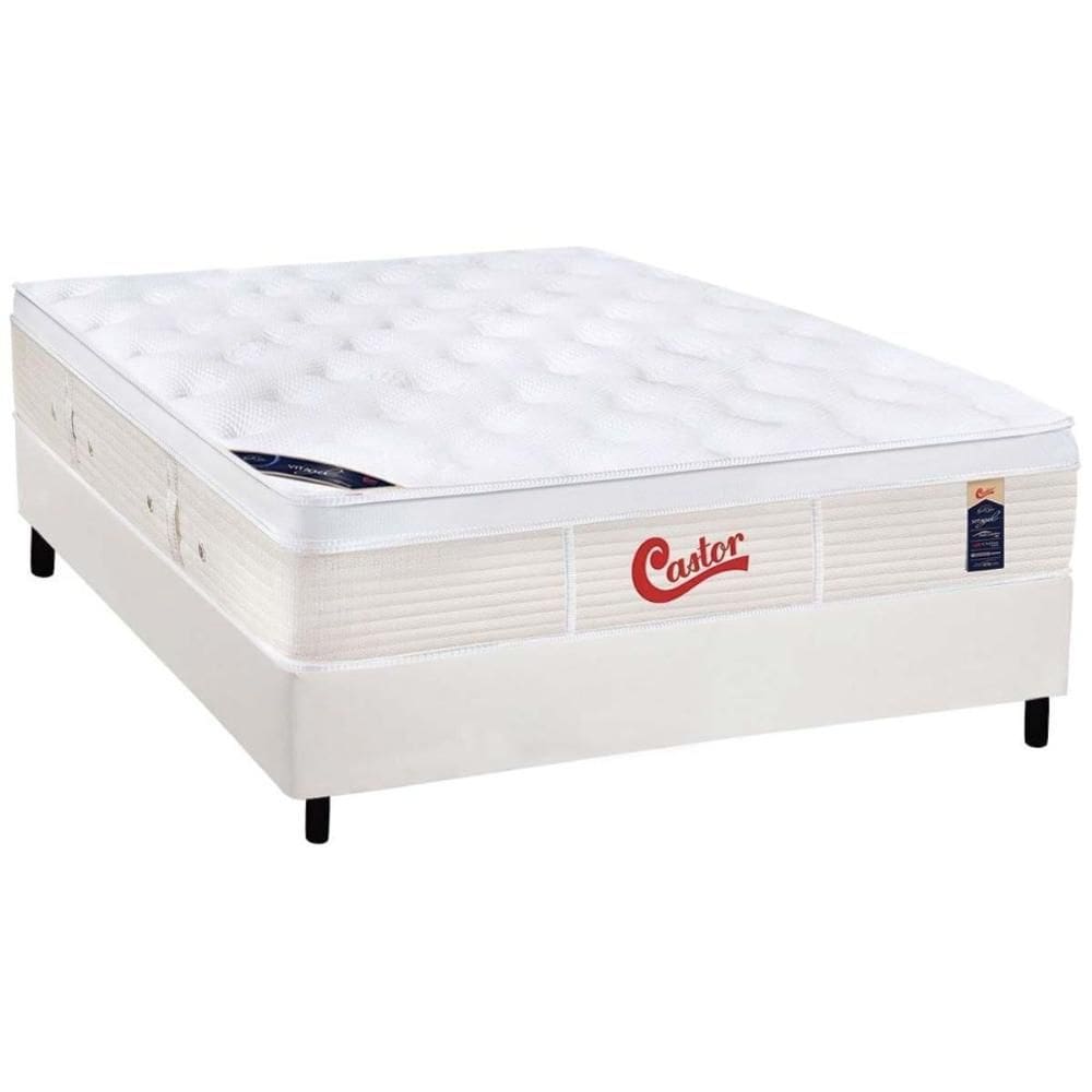 Cama Box Casal: Colchão Molas Ensacadas Castor Gold Star Vitagel + Base CRC Courano White (138x188)