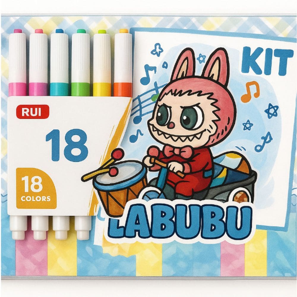 kit livro labubu para colorir com 18 canetas