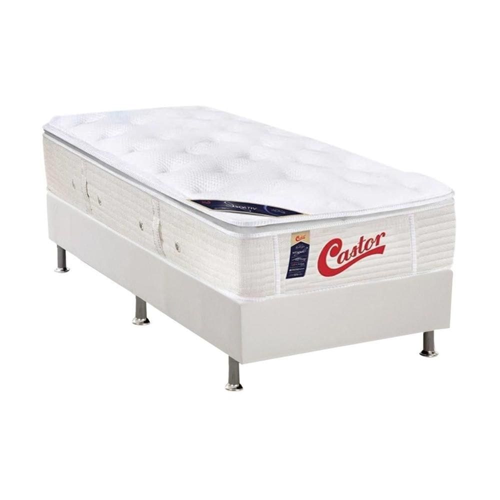 Cama Box Solteiro: Colchão Molas Ensacadas Castor Gold Star Vitagel SLX + Base CRC Courano White (88x188)