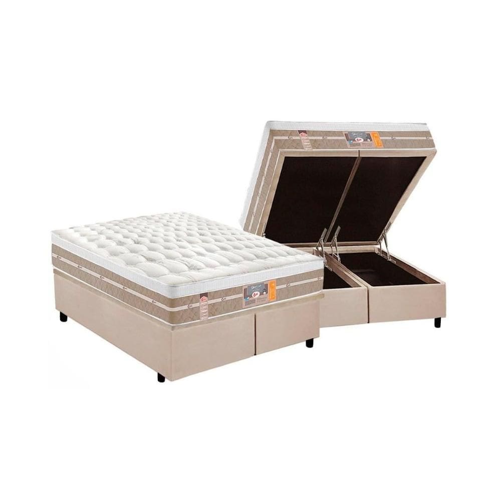 Cama Box King: Colchão Molas  Ensacadas Castor Silver Star Air One Face + Base CRC Suede Clean (193x203)