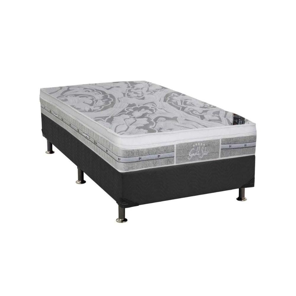 Cama Box Solteiro: Colchão Molas  Ensacadas Castor SLX Grand Plush + Base CRC Suede Gray (88x188)