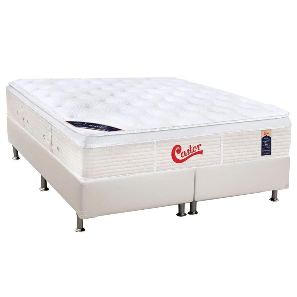 Cama Box King: Colchão Molas Pocket Ensacadas Castor Gold Star Vitagel + Base CRC Courano White (193x203)