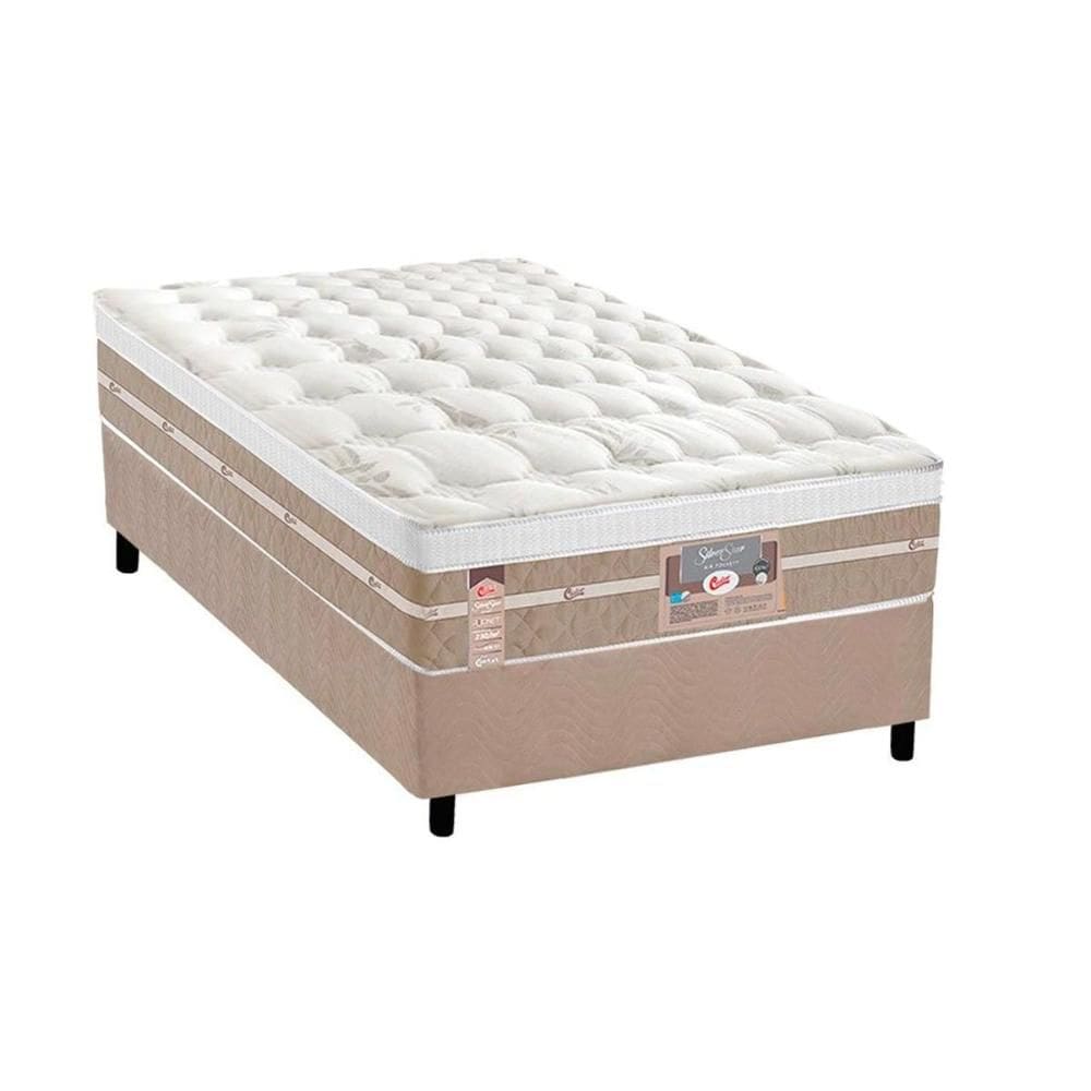 Cama Box Solteiro: Colchão Molas  Ensacadas Castor Silver Star Air + Base CRC Suede Clean (88x188)