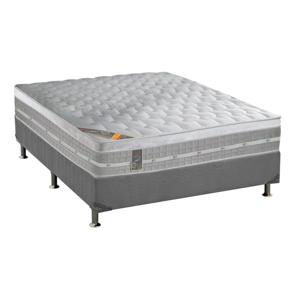 Cama Box Casal: Colchão Molas Ensacadas Castor Premium Gel + Base CRC Suede Gray (138x188)