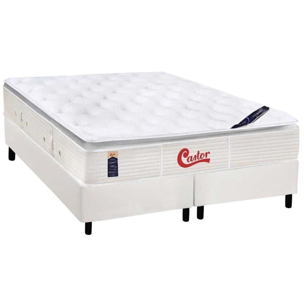 Cama Box King: Colchão Molas  Ensacadas Castor Gold Star SLX Vitagel + Base CRC Courano White (193x203)