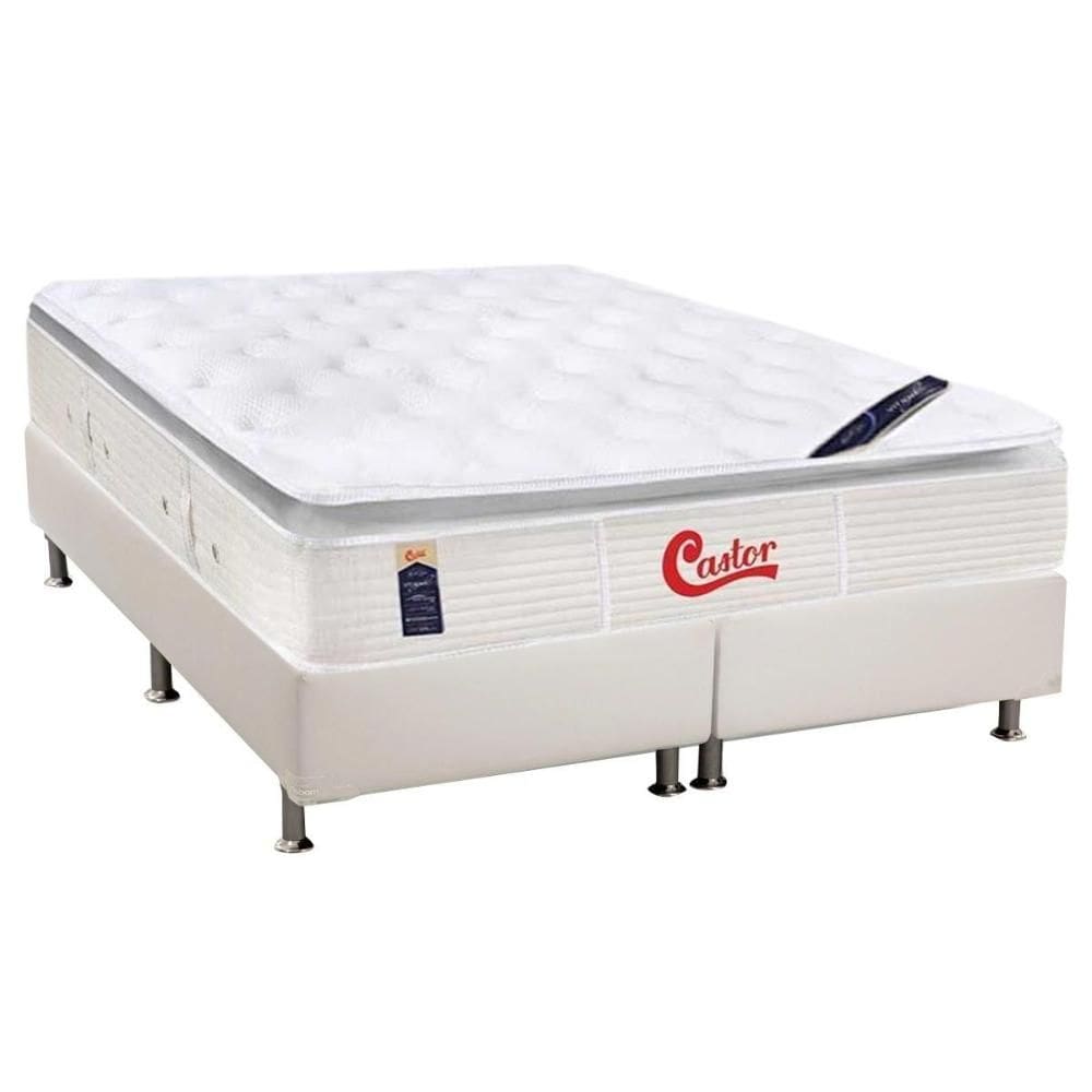Cama Box King: Colchão Molas Ensacadas Castor Gold Star Vitagel SLX + Base CRC Courano White (193x203)