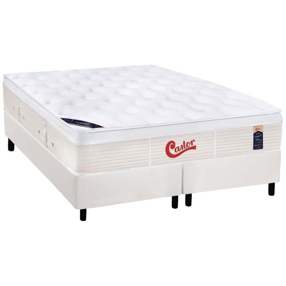 Cama Box King: Colchão Molas  Ensacadas Castor Gold Star Vitagel + Base CRC Courano White (193x203)