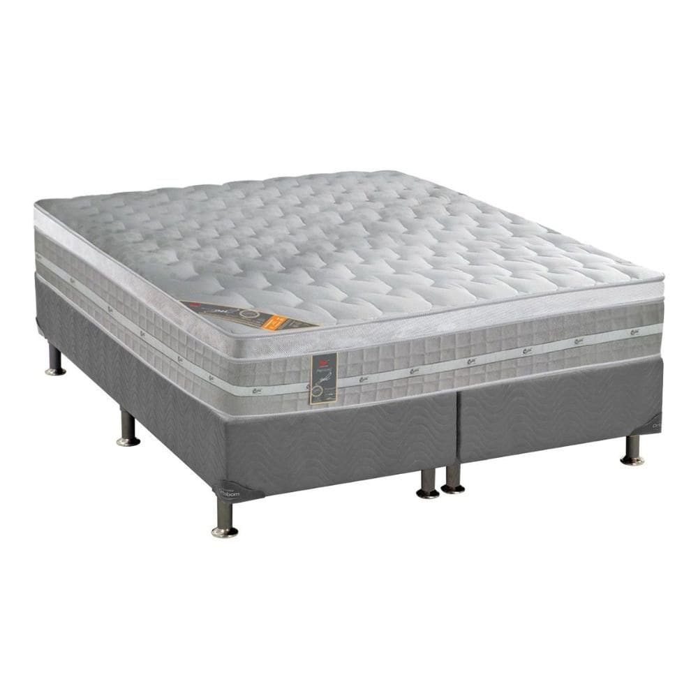 Cama Box King: Colchão Molas Ensacadas Castor Premium Gel + Base CRC Suede Gray (193x203)