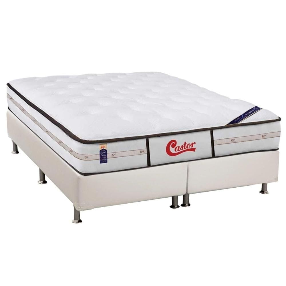 Cama Box King: Colchão Molas Pocket Ensacadas Castor Gold Star Vitagel Classic + Base CRC Courano White (193x203)