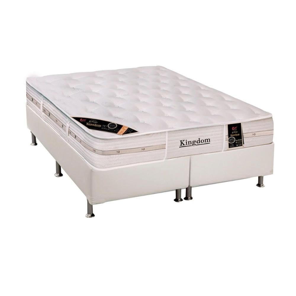 Cama Box Queen: Colchão Molas  Ensacadas Castor Kingdom Aloe Vera + Base CRC Courano White (158x198)