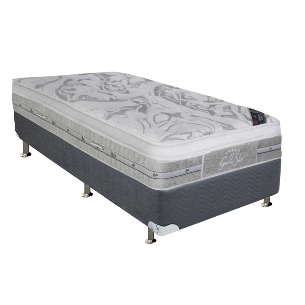 Cama Box Solteiro: Colchão Molas  Ensacadas Castor Super Luxo Látex Push + Base CRC Suede Gray (88x188)