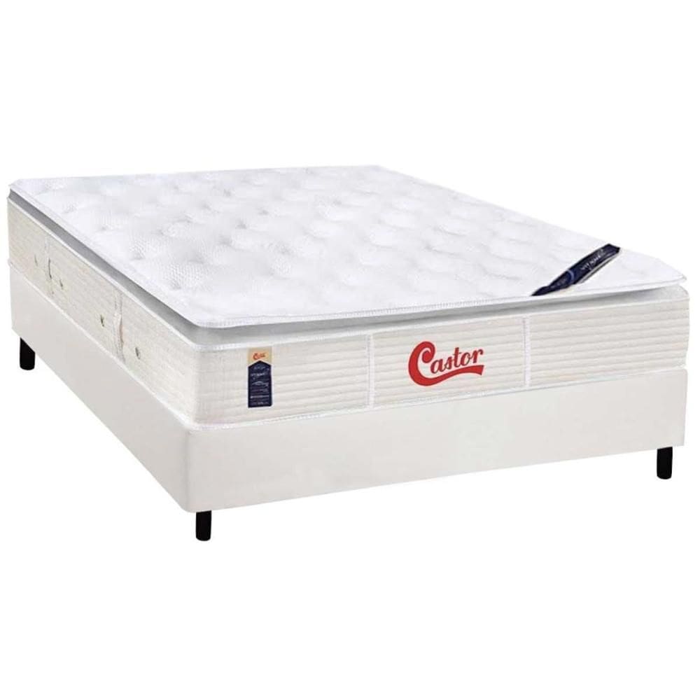 Cama Box Casal: Colchão Molas Ensacadas Castor Gold Star SLX Vitagel + Base CRC Courano White (138x188)