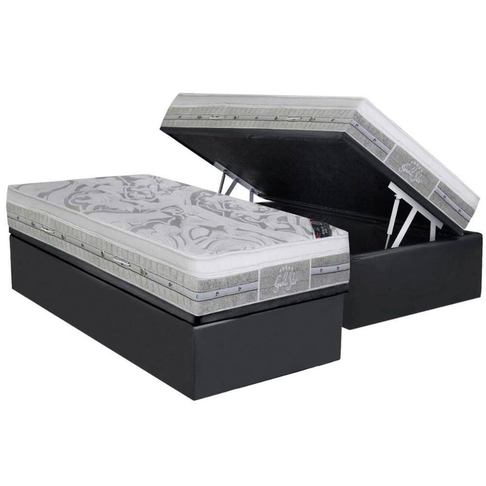 Cama Box Baú Solteiro: Colchão Molas Ensacadas Castor Gold Star SLX + Base CRC Suede Gray (88x188)