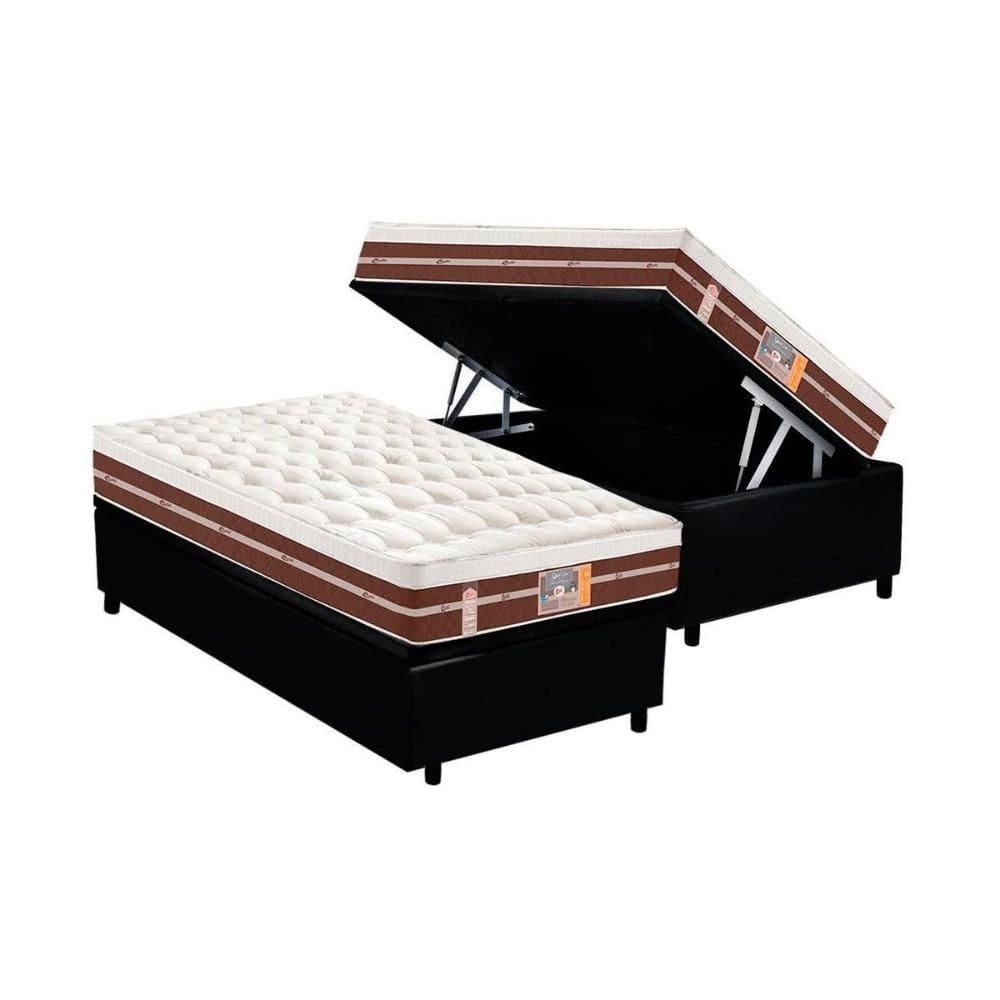 Cama Box Baú Solteiro: Colchão Molas  Ensacadas Castor Silver Star Air Híbrido + Base CRC Courano Black (88x188)