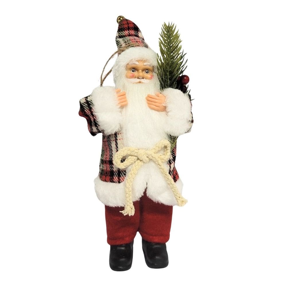 Papai Noel Decorativo Xadrez Vermelho Gorro Guizo 25cm - Magizi