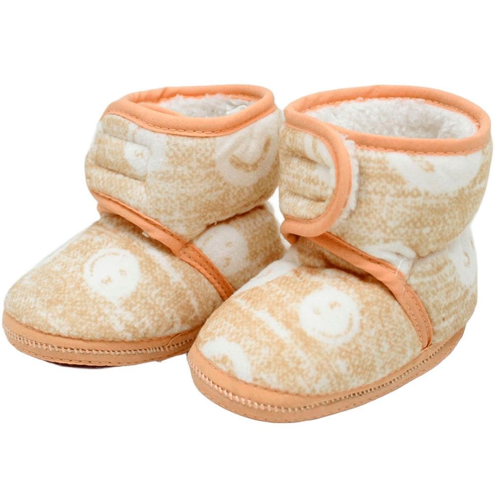 Pantufas Sapatinho Infantil Bebe Laranja Forrada com fecho aderente