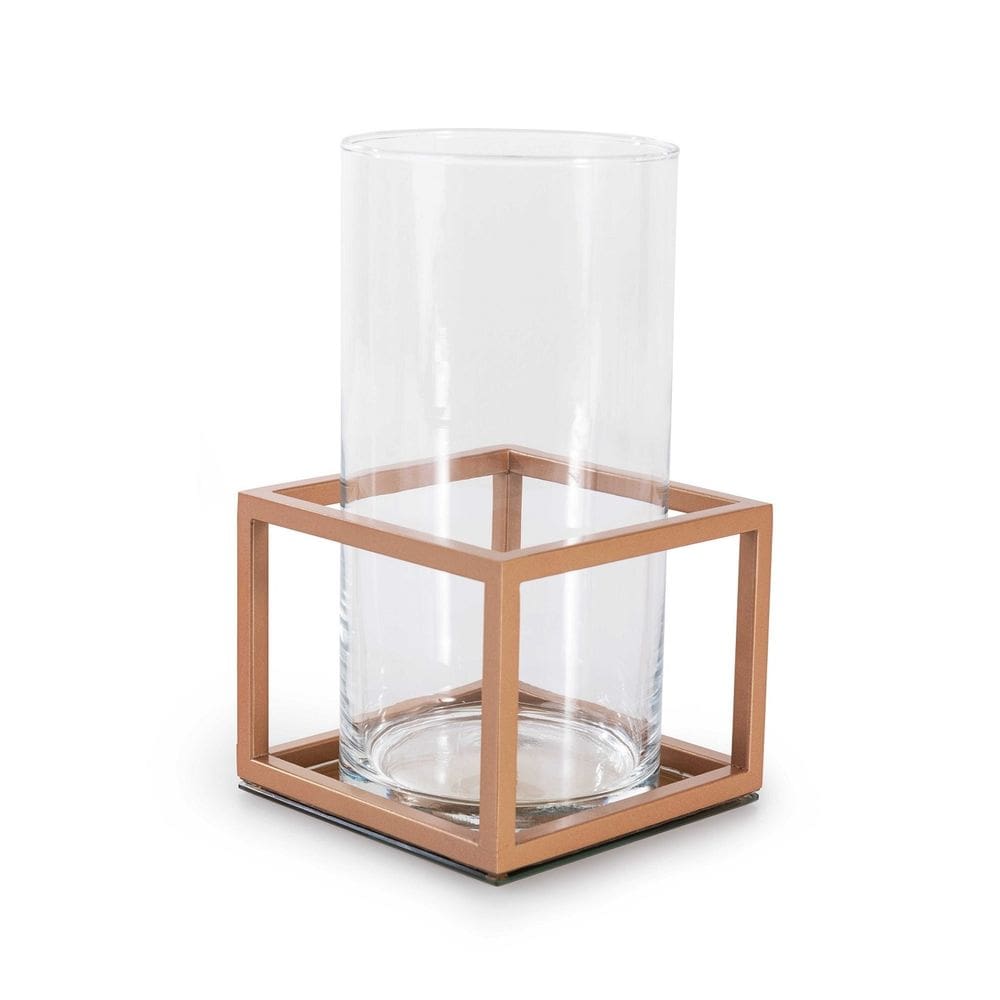 Vaso de Vidro 24,5cm Com Suporte Decorativo Frame Aço Forma