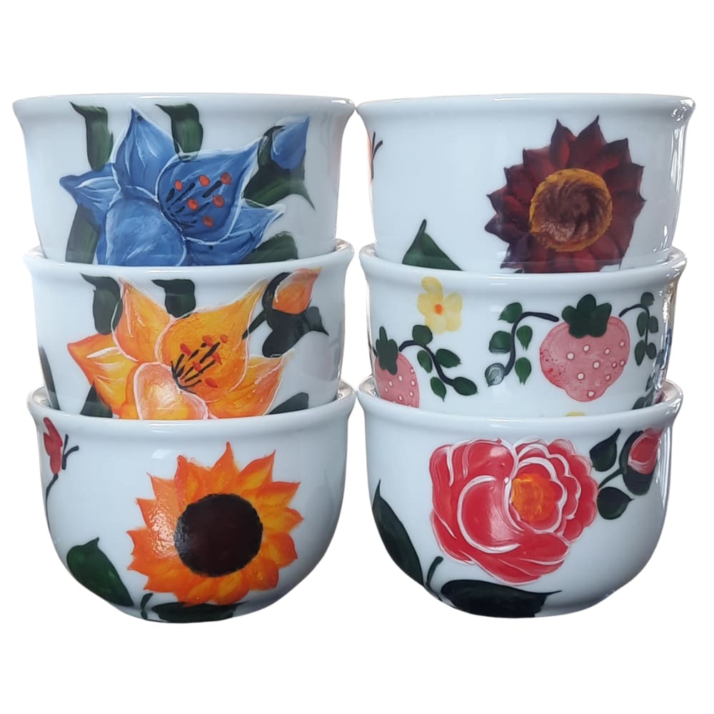 Jogo 6 Cumbucas Tigelas Bolws 200ml Porcelana Decorada(2)