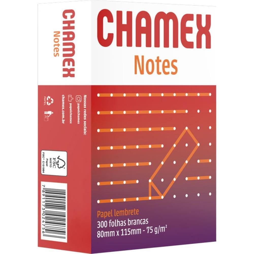 Bloco De Anotações Chamex Notes 80x115mm 300fls. Branco