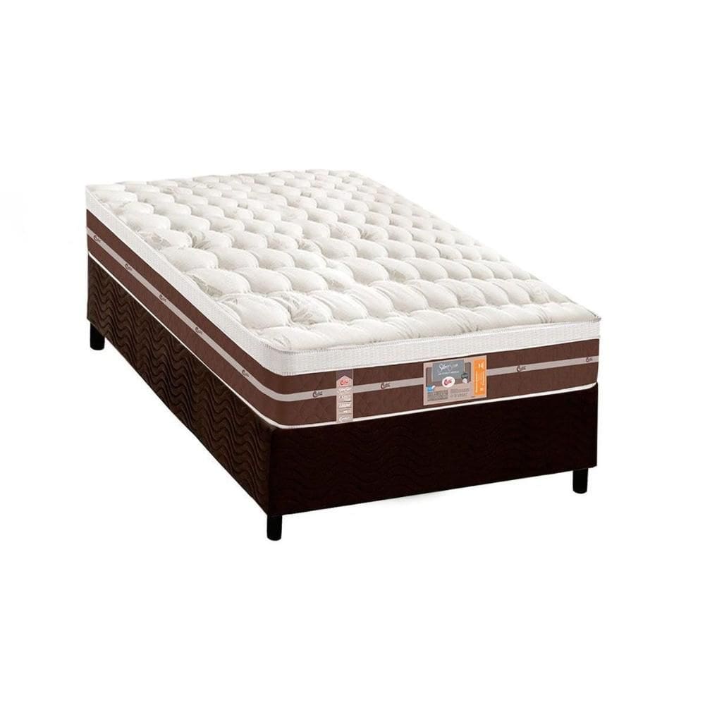 Cama Box Solteiro: Colchão Molas  Ensacadas Castor Silver Star Air Híbrido + Base CRC Suede Brown (88x188)