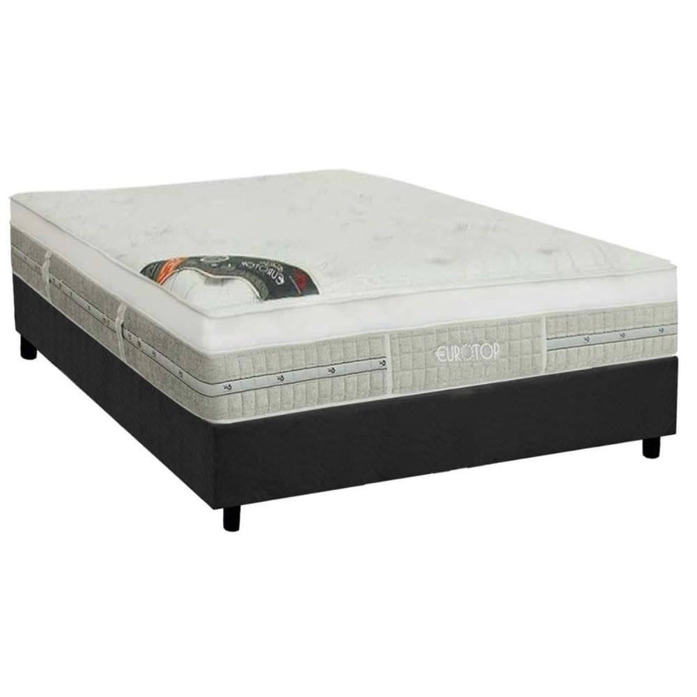 Cama Box Casal: Colchão Molas Pocket Ensacadas Castor Gold Star SLX Gran Plush Látex + Base CRC Suede Gray (138x188)