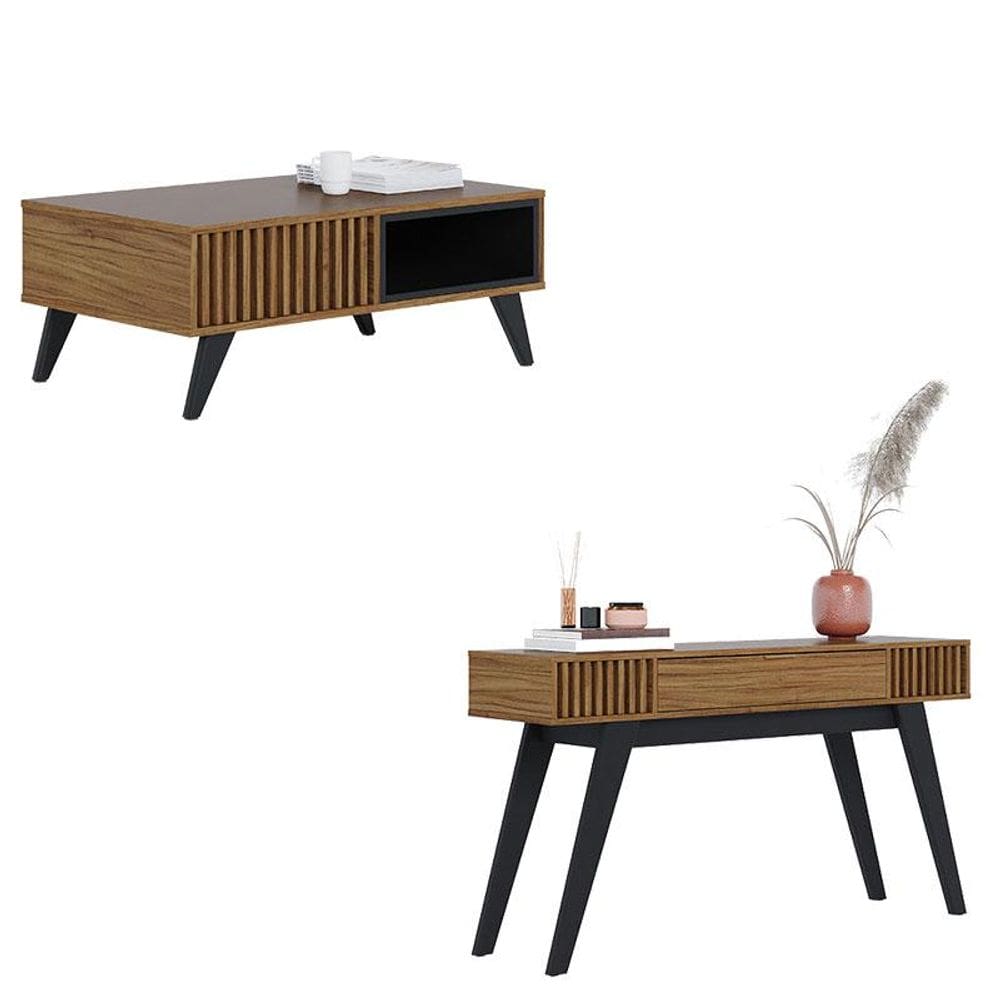 Mesa de Centro Jeri Noce Milano Preto Acetinado com Aparador para Sala Riviera Noce Milano  – Colibri