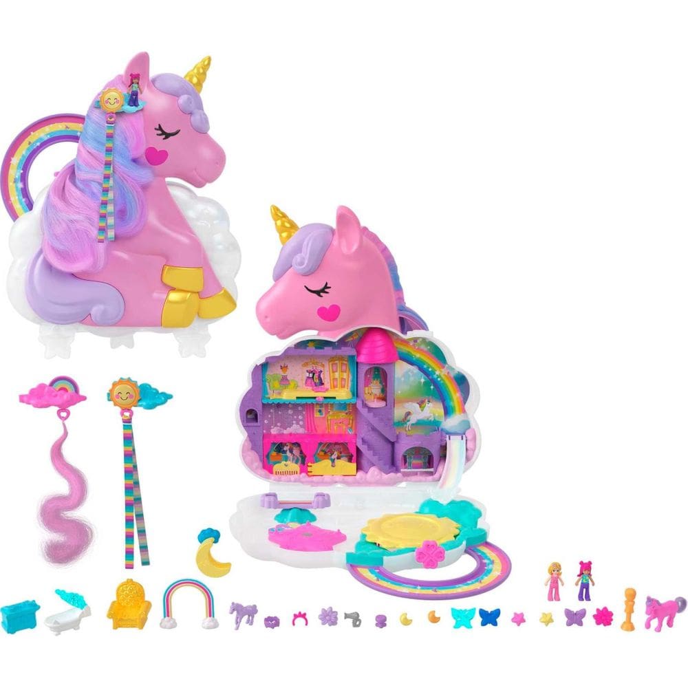 Brinquedo de viagem Polly  Rainbow Unicorn com 2 micro bonecas