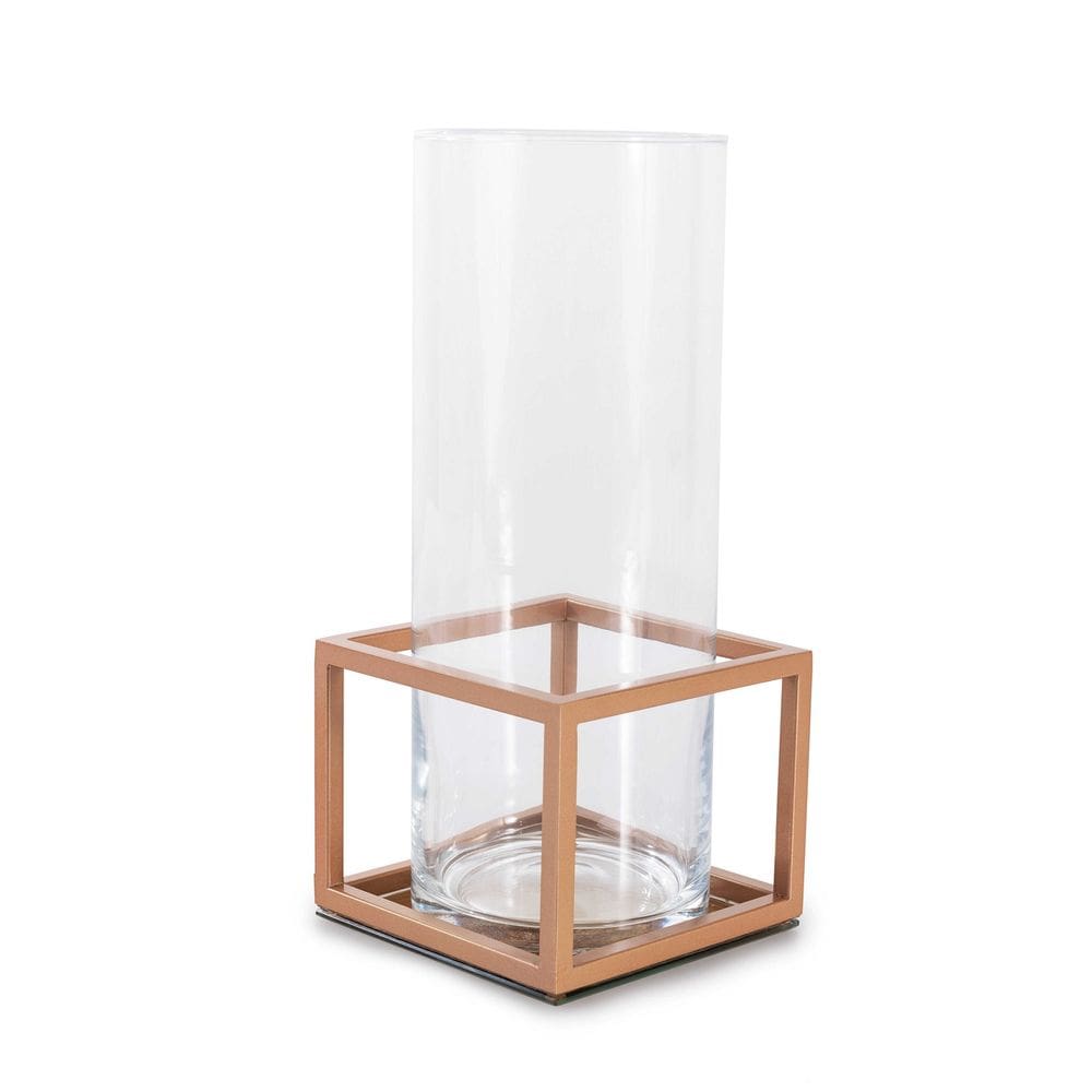 Vaso de Vidro Com Suporte Decorativo Frame em Aço 31cm Forma