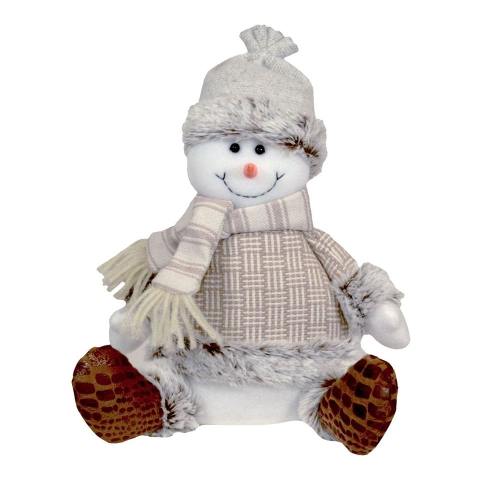 Boneco de Neve Alpino Sentado Com Cachecol Pelúcia Natal 30cm - Magizi
