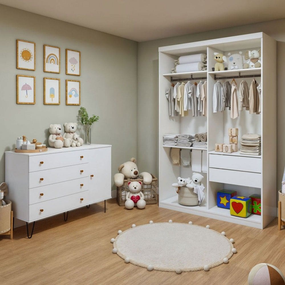 Quarto Infantil Completo Marisol 1 Porta 6 Gavetas Branco Aurora - Minastex