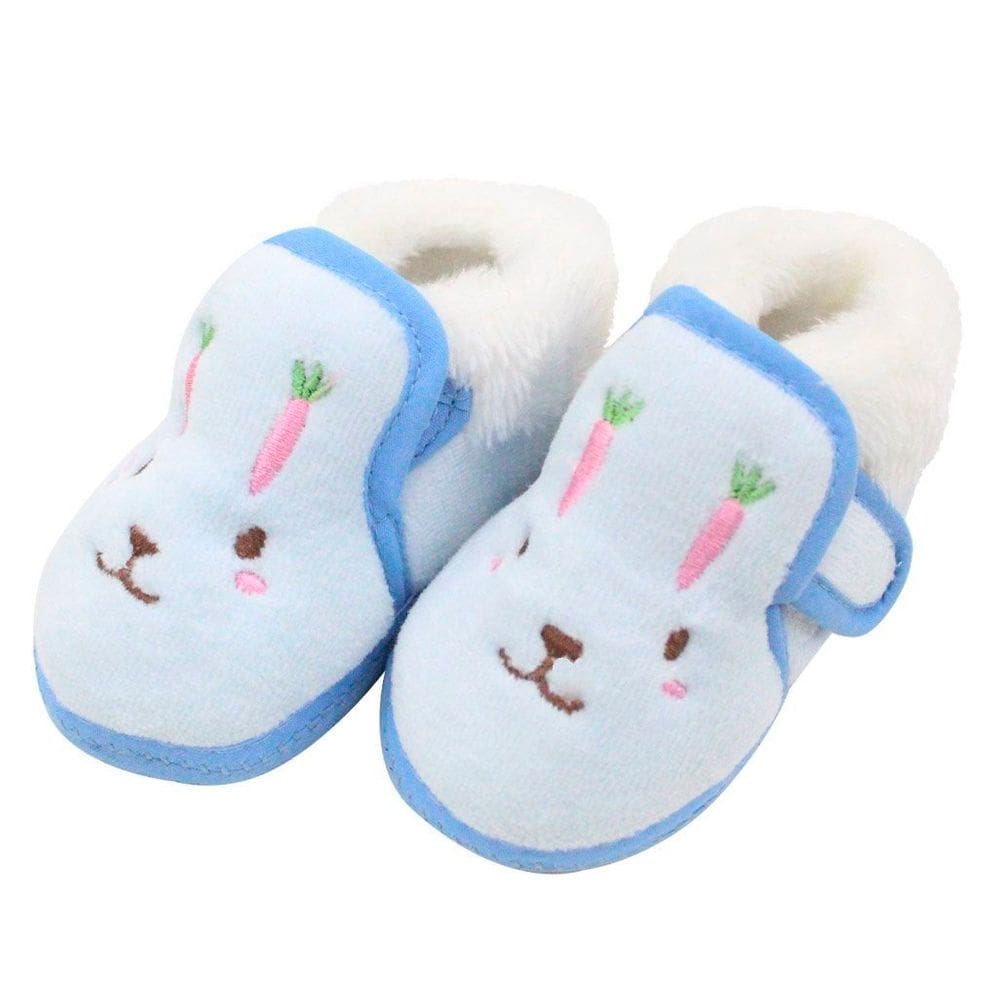 Pantufa Sapatinho Infantil Bebe Coelhinho Azul Forrada com fecho aderente