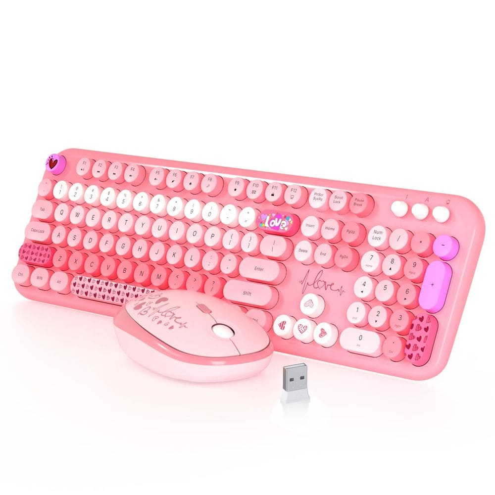 Teclado e mouse sem fio MOFII 104 teclas redondas rosa