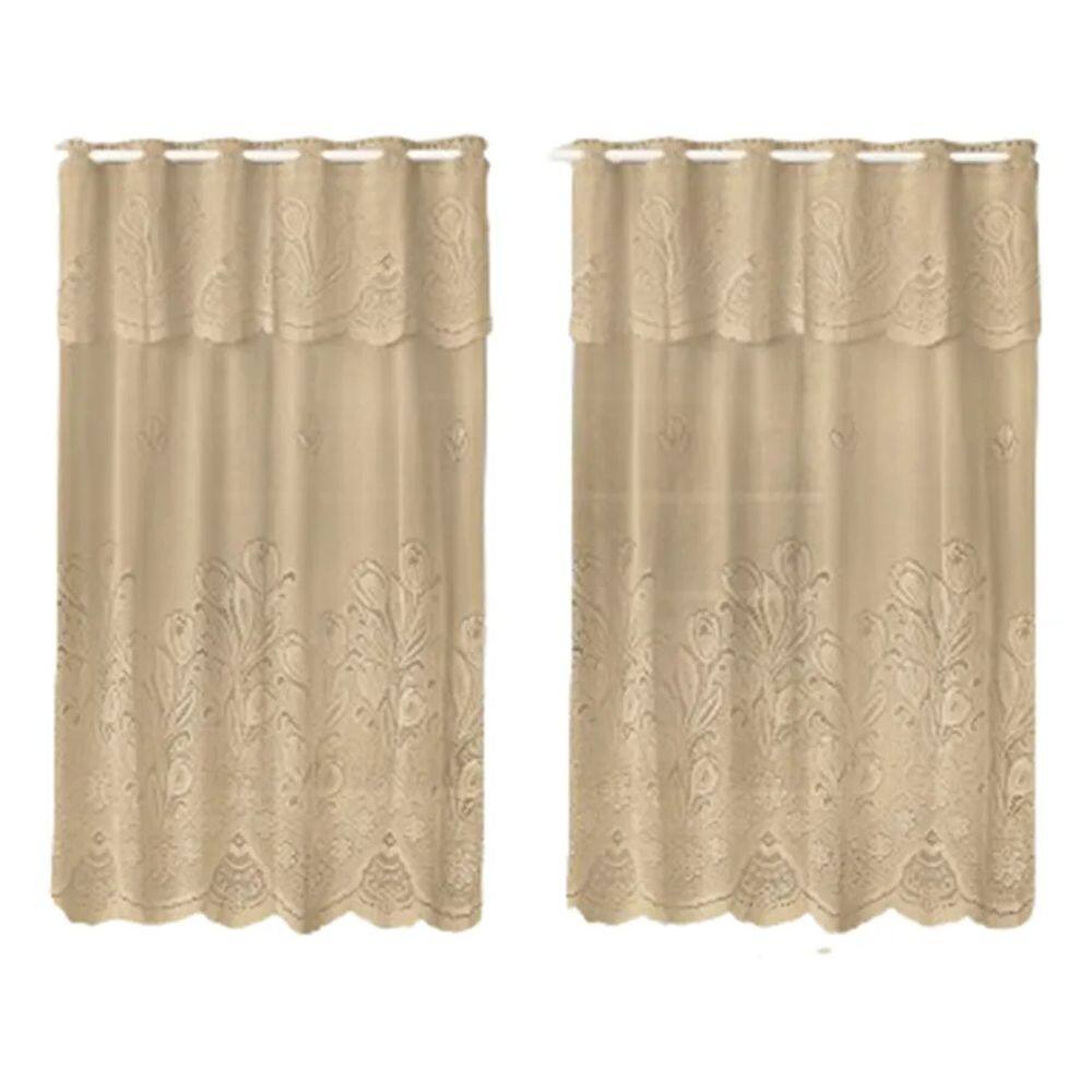 Cortina Renda Cozinha Tulipa Marrom 2,00larg x 1,50alt