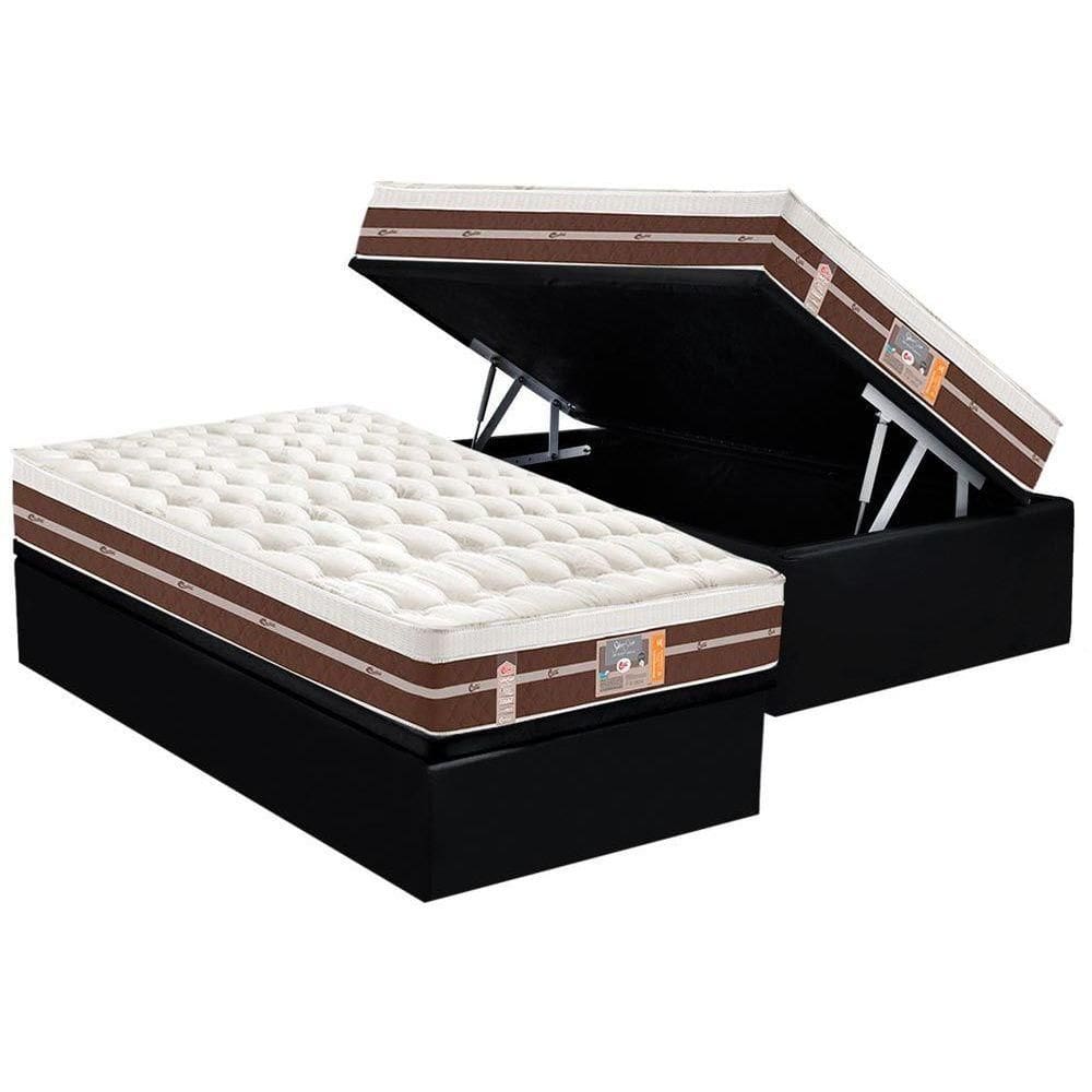 Cama Box Baú Solteiro: Colchão Molas  Ensacadas Castor Silver Star Air Híbrido + Base CRC Courano Black (88x188)