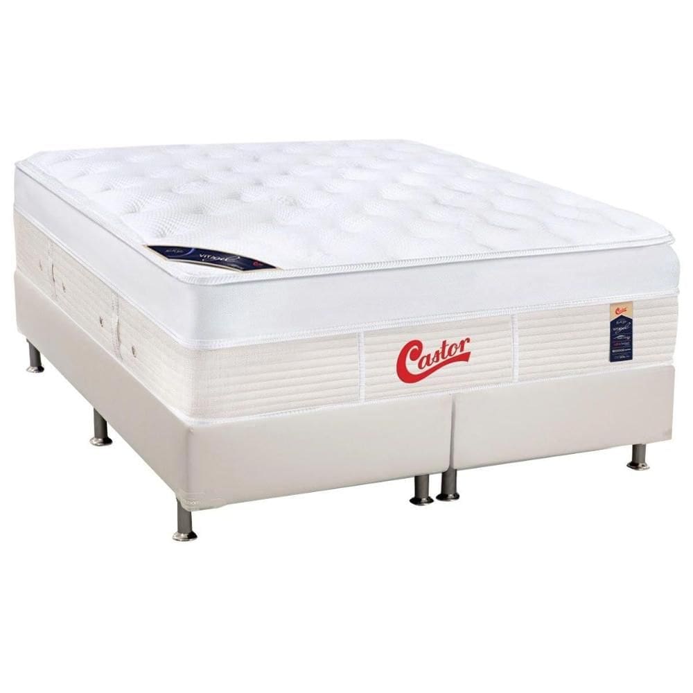 Cama Box King: Colchão Molas Pocket Ensacadas Castor Gold Star Vitagel Max + Base CRC Courano White (193x203)
