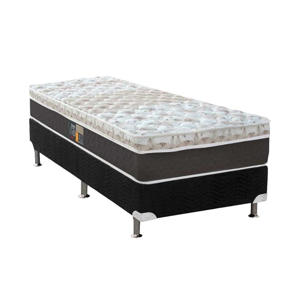 Cama Box Solteiro: Colchão Molas  Ensacadas Castor Class Híbrido + Base CRC Suede Black (88x188)