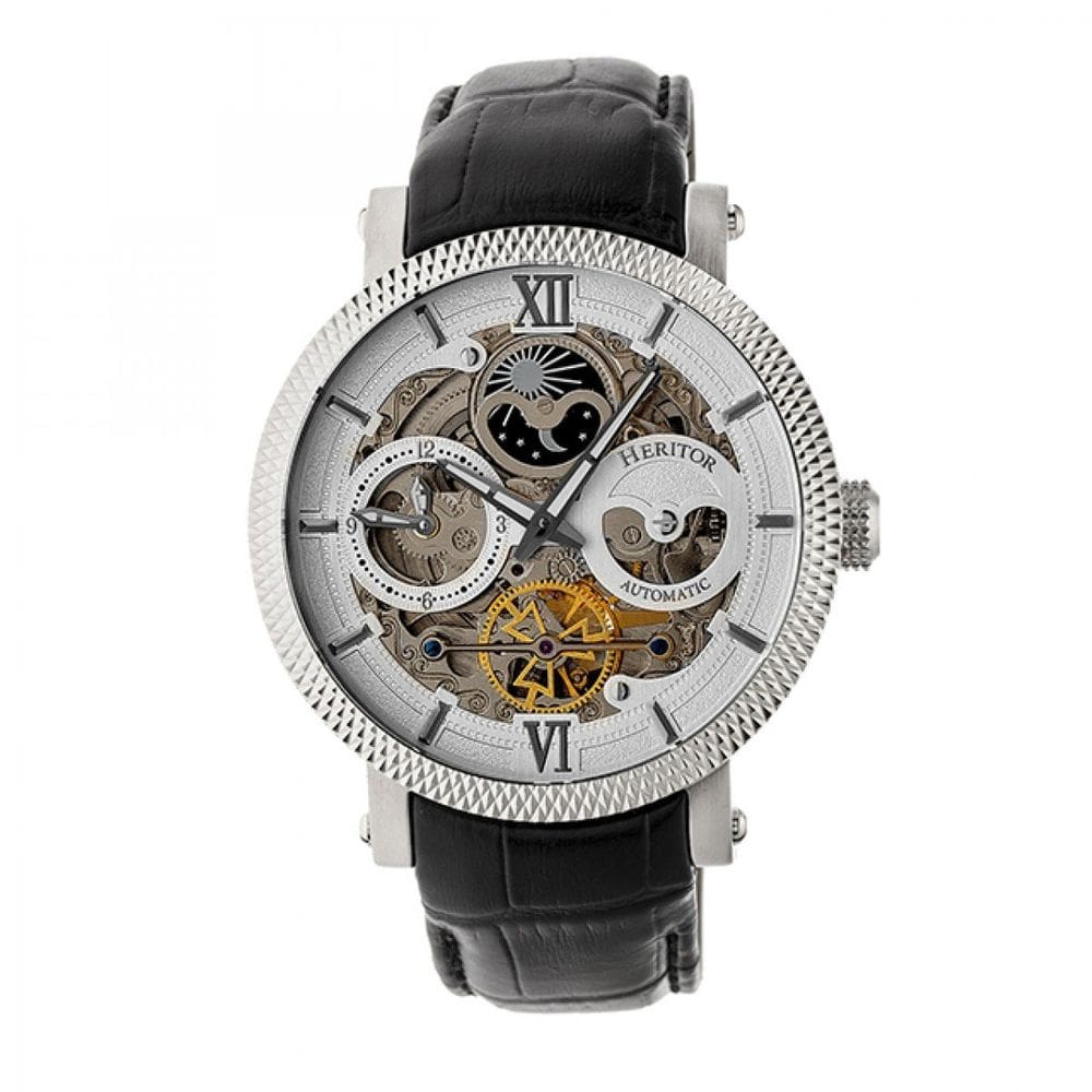 Relógio HERITOR Aries Skeleton Automatic para homens em couro preto
