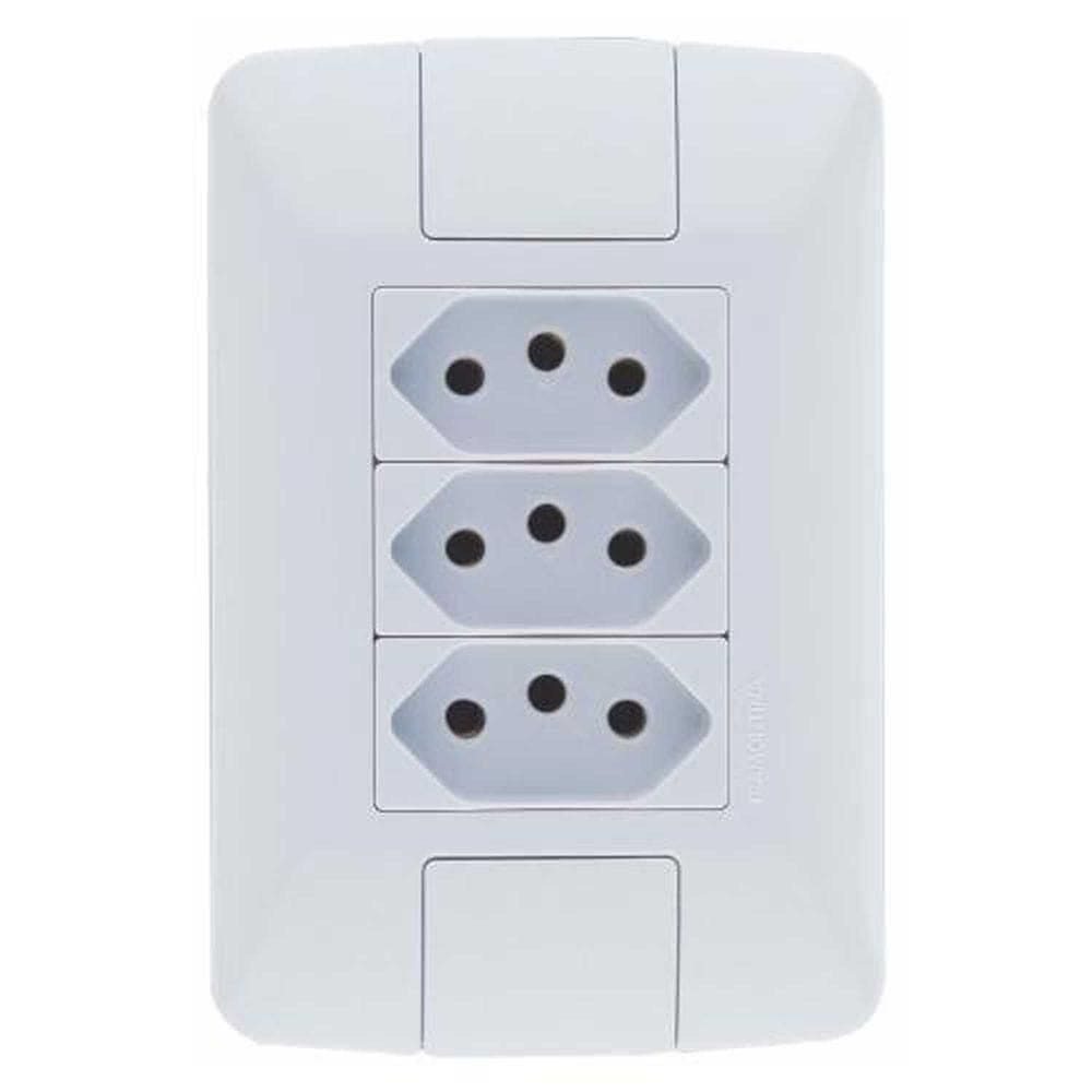 Conjunto 3 Tomadas 10a Linha Aria Tramontina Placas Brancas Modular Suporte Incorporado