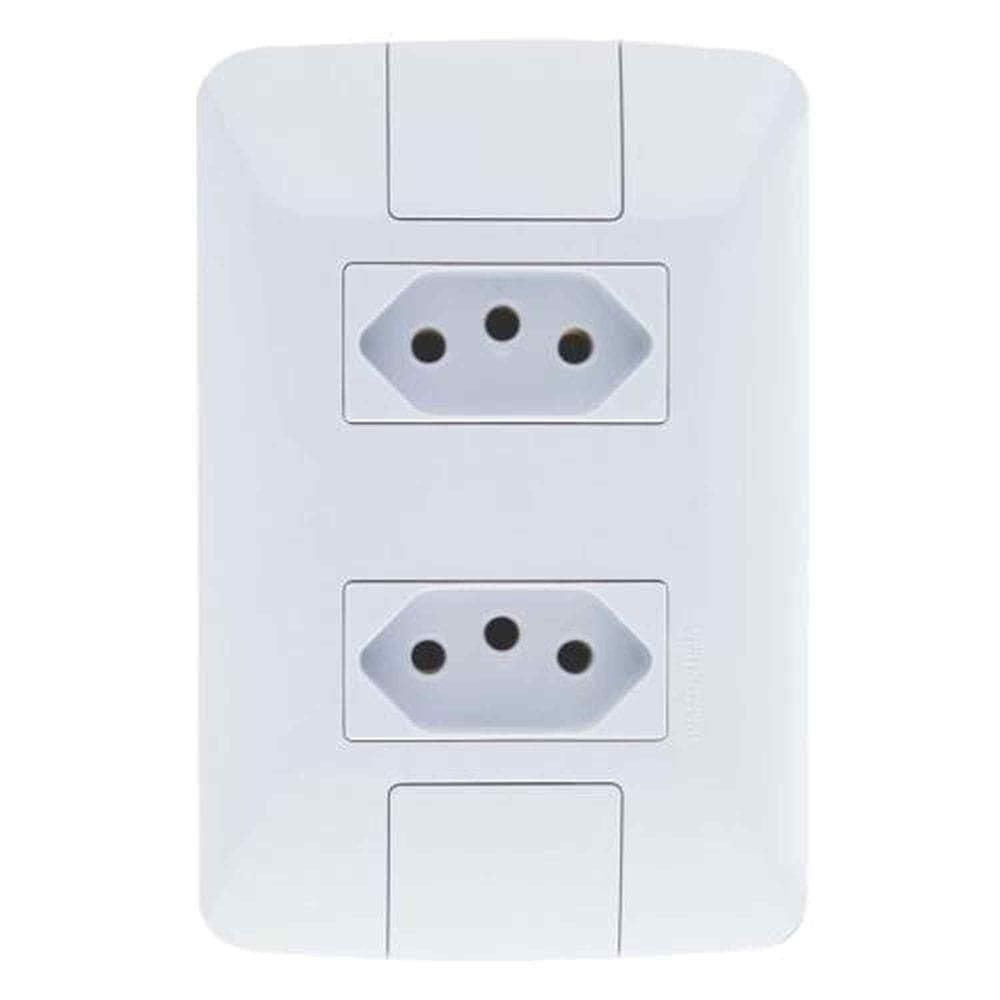 Conjunto 2 Tomadas 20a Tramontina Linha Aria - Branco - Modular Fixação Parede Madeira