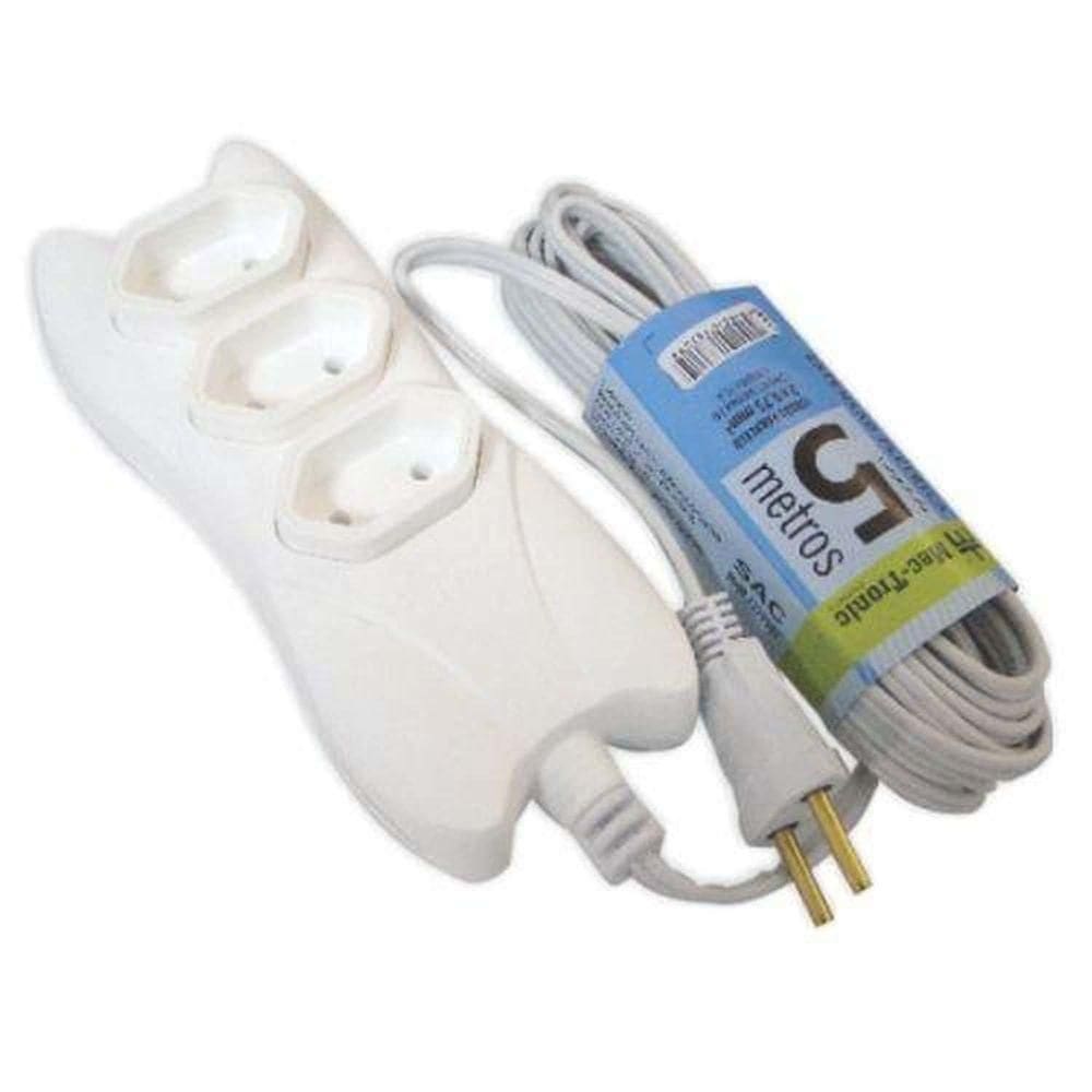 Extensão Tripla 3 Tomadas 3 Metros 10a Branca - Pvc - Mectronic