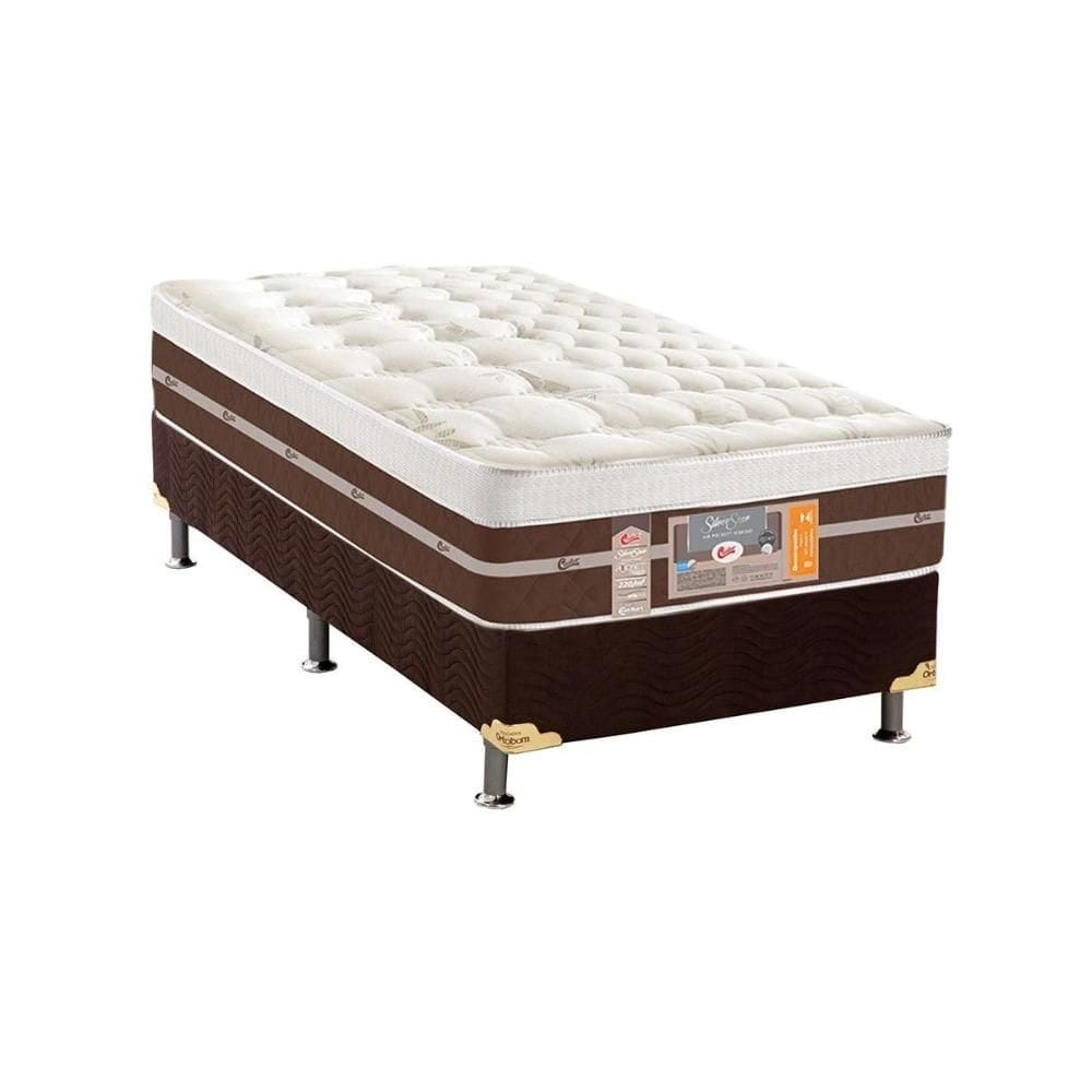 Cama Box Solteiro: Colchão Molas  Ensacadas Castor Silver Star Air Híbrido + Base CRC Suede Brown (88x188)